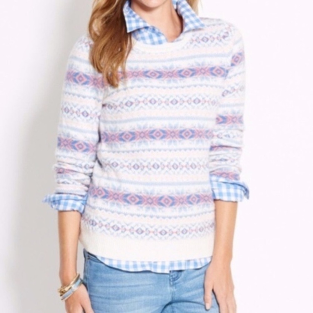 Vineyard Vines Fair Isle Snowflake Crew Neck Sweater Size XS with MEASUREMENTS - Picture 2 of 9